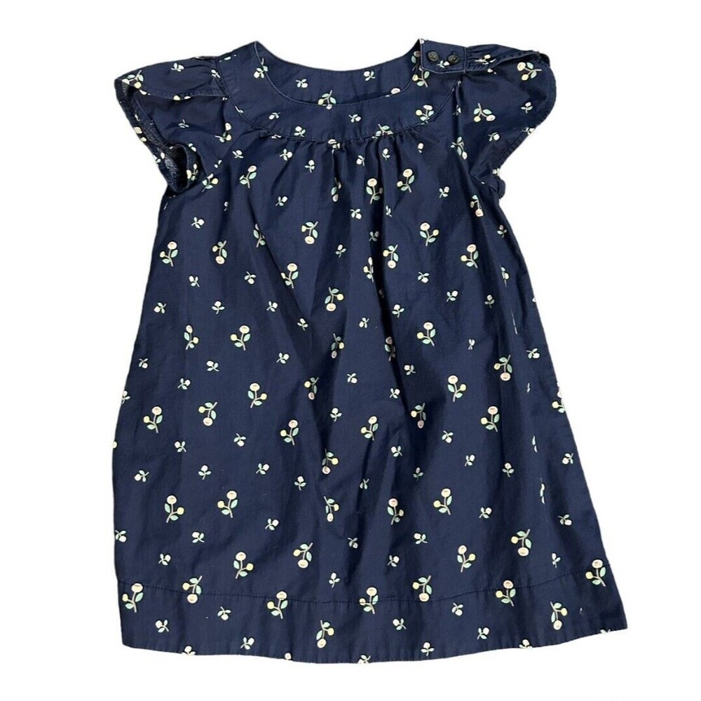 Hanna Andersson Girls 120 Or 6-7 Navy Dress Floral Cotton Short Sleeve Excellent
